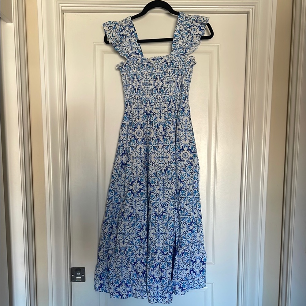Hill House The Ellie Nap Dress - Blue Mosaic Poplin Size xs